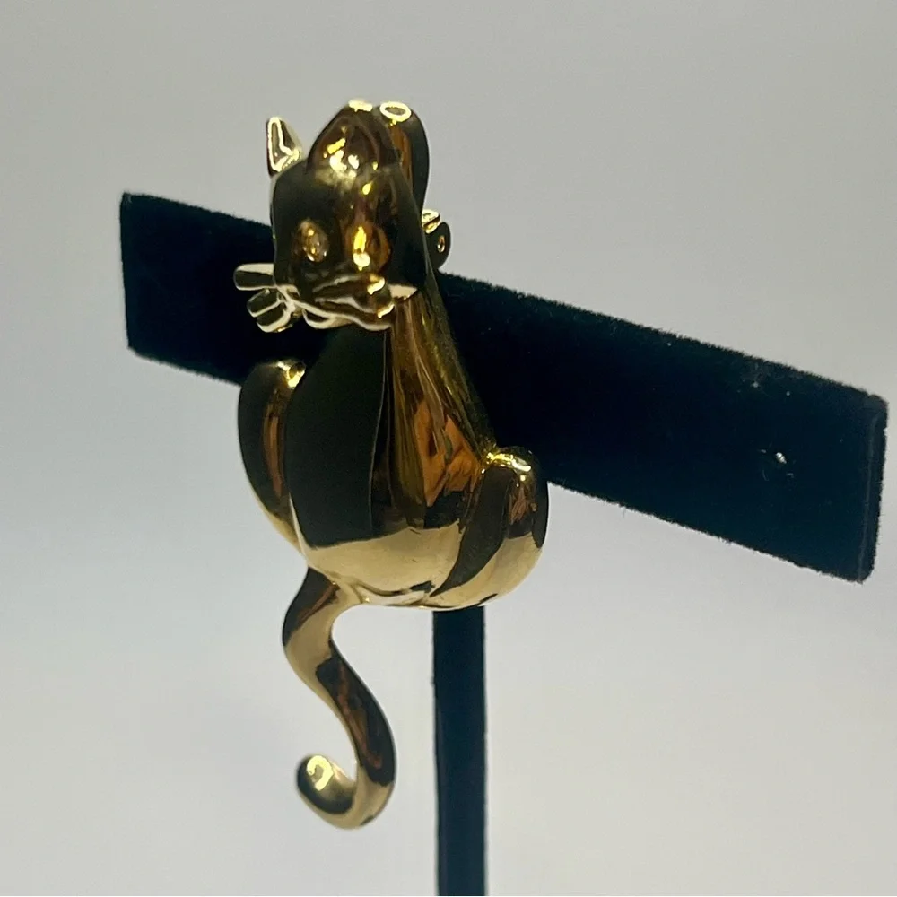 vintage gold tone trembling cat brooch signed CMJENT - Picture 6 of 7